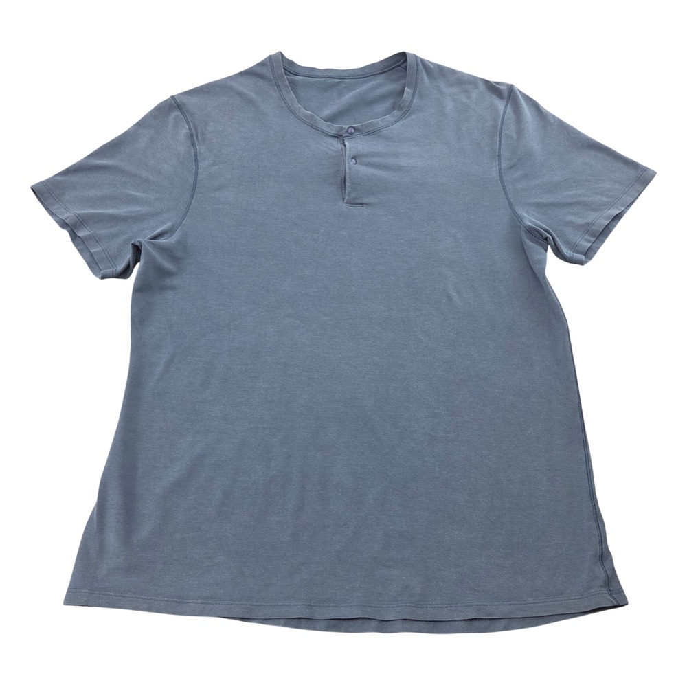 Lululemon Henley Shirt Mens XL Blue Gray Short Sleeve Active Casual Athleisure